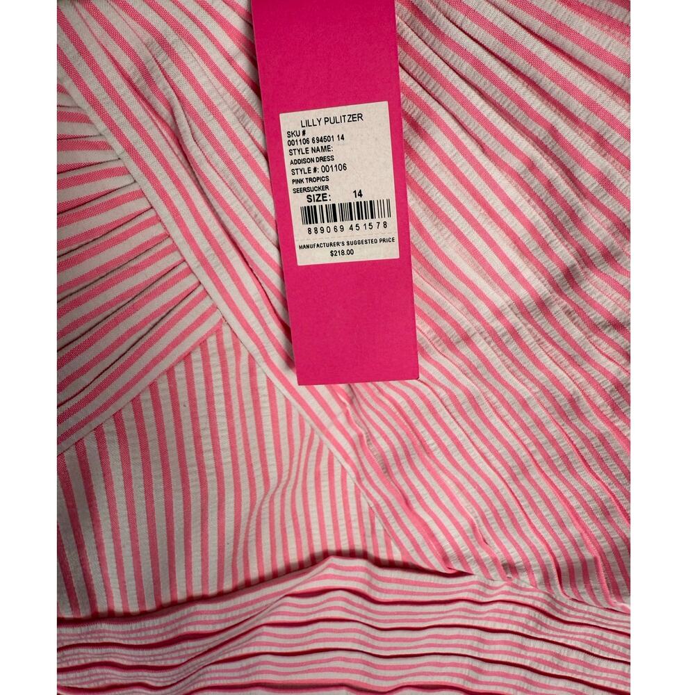 Lilly Pulitzer Plus Addison Dress in Pink Tropics Seersucker Fit & Flare Size 14 - Picture 8 of 13